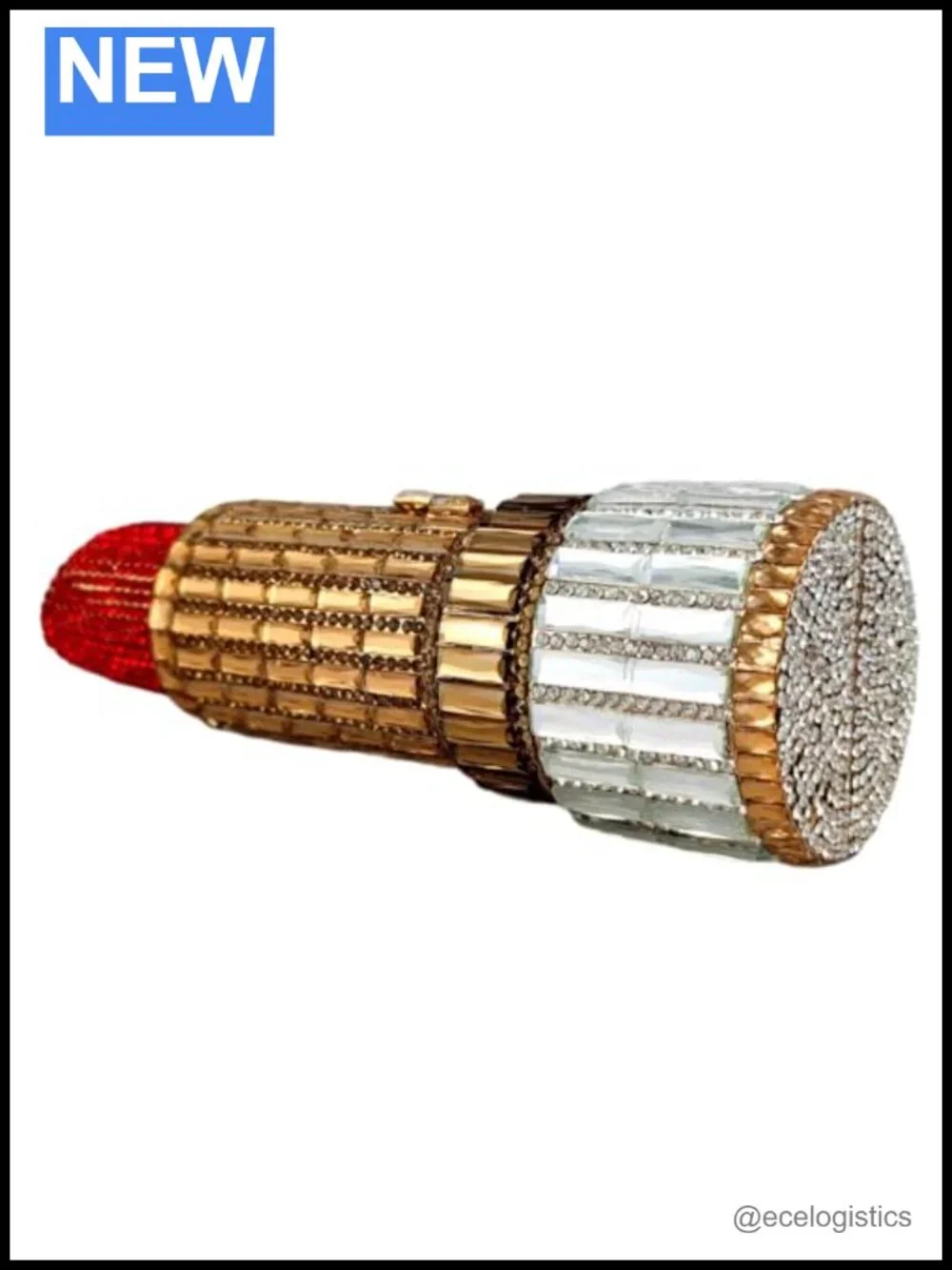 Crystal Rhinestone Clutch Evening Bag Lipstick Shape Mini Purse Party Prom Faux